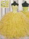 Enchanting Visible Boning Yellow Ball Gowns Sweetheart Sleeveless Organza Floor Length Lace Up Beading and Ruffles and Sashes ribbons Quinceanera Dress