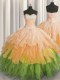 Multi-color Organza Lace Up Sweetheart Sleeveless Floor Length Sweet 16 Quinceanera Dress Beading and Ruffles and Ruffled Layers and Sequins