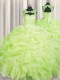 Yellow Green Scoop Lace Up Beading and Pick Ups Ball Gown Prom Dress Sleeveless