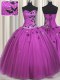 Shining Floor Length Fuchsia 15 Quinceanera Dress Tulle Sleeveless Beading and Appliques