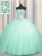 Puffy Skirt Apple Green Sweetheart Lace Up Beading and Sequins Sweet 16 Dress Sleeveless