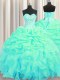Traditional Pick Ups Ball Gowns 15 Quinceanera Dress Turquoise Sweetheart Organza Sleeveless Floor Length Lace Up