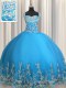 Baby Blue Ball Gowns Sweetheart Sleeveless Organza Floor Length Lace Up Beading and Appliques Quince Ball Gowns