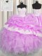 Exquisite Lilac Organza Lace Up Sweetheart Sleeveless Floor Length Quinceanera Gowns Beading and Appliques and Ruffles and Pick Ups
