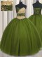 Superior Sweetheart Sleeveless Quinceanera Dress Floor Length Beading and Ruching and Belt Olive Green Tulle