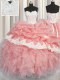 Fantastic Pick Ups Watermelon Red and Baby Pink Sleeveless Organza Lace Up Sweet 16 Dress for Military Ball and Sweet 16 and Quinceanera