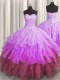 Sleeveless Organza Floor Length Lace Up Sweet 16 Quinceanera Dress in Multi-color with Beading and Ruffles and Ruffled Layers and Pick Ups