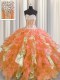 Unique Visible Boning Organza and Sequined Sweetheart Sleeveless Lace Up Beading and Ruffles and Sequins Sweet 16 Dresses in Multi-color