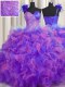 Classical Handcrafted Flower One Shoulder Sleeveless Tulle Sweet 16 Dresses Beading and Ruffles and Hand Made Flower Lace Up