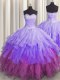 Glittering Multi-color Lace Up Sweetheart Beading and Ruffles and Ruffled Layers and Sequins 15 Quinceanera Dress Organza Sleeveless