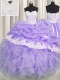 Fantastic Beading and Appliques and Ruffles and Pick Ups 15th Birthday Dress Lavender Lace Up Sleeveless Floor Length