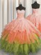 Multi-color Ball Gowns Organza Sweetheart Sleeveless Beading and Ruffles and Ruffled Layers and Sequins Floor Length Lace Up Quince Ball Gowns