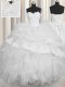 Organza Sweetheart Sleeveless Lace Up Beading and Appliques and Ruffles and Pick Ups Sweet 16 Dresses in White