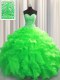 Luxury Visible Boning Green Sleeveless Organza Lace Up Sweet 16 Quinceanera Dress for Military Ball and Sweet 16 and Quinceanera