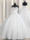High Class Spaghetti Straps Floor Length Lace Up Sweet 16 Quinceanera Dress White for Military Ball and Sweet 16 and Quinceanera with Beading and Ruching