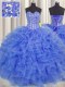 Shining Visible Boning Sweetheart Sleeveless Lace Up Sweet 16 Quinceanera Dress Blue Organza