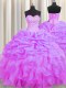 Lilac Ball Gowns Organza Sweetheart Sleeveless Beading and Ruffles and Pick Ups Floor Length Lace Up Quinceanera Gown