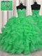 Green Sweet 16 Dress Military Ball and Sweet 16 and Quinceanera and For with Beading and Ruffles Sweetheart Sleeveless Lace Up