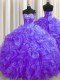 Super Beading and Ruffles Sweet 16 Quinceanera Dress Purple Lace Up Sleeveless Brush Train