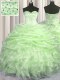 Sexy Sleeveless Organza With Brush Train Lace Up Vestidos de Quinceanera in Yellow Green with Beading and Ruffles and Pick Ups