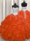 Red Lace Up Sweet 16 Dress Beading and Ruffles Sleeveless Floor Length