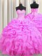 Organza Sleeveless Floor Length Sweet 16 Dress and Beading and Ruffles and Pick Ups