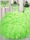 See Through Ball Gowns Scoop Sleeveless Organza Floor Length Lace Up Beading and Ruffles and Pick Ups 15 Quinceanera Dress