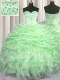 Unique Sleeveless With Train Beading and Ruffles and Pick Ups Lace Up Sweet 16 Dress