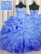 Vintage Blue Organza Lace Up Sweetheart Sleeveless Floor Length Sweet 16 Quinceanera Dress Beading and Ruffles and Ruching and Pick Ups