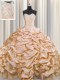 Brush Train Peach Sleeveless Beading and Pick Ups Lace Up Quinceanera Gowns