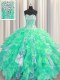 Beading and Ruffles and Sequins Quinceanera Dress Turquoise Lace Up Sleeveless Floor Length
