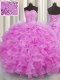Ideal Lilac Ball Gown Prom Dress Military Ball and Sweet 16 and Quinceanera and For with Beading and Ruffles Sweetheart Sleeveless Lace Up