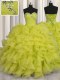 Cheap Yellow Green Organza Lace Up Sweetheart Sleeveless Floor Length 15th Birthday Dress Beading and Ruffles