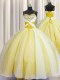 Vintage Ball Gowns Quinceanera Gown Yellow Spaghetti Straps Organza Sleeveless Floor Length Lace Up