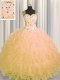 Stylish See Through Zipper Up Gold Sleeveless Tulle Zipper Vestidos de Quinceanera for Military Ball and Sweet 16 and Quinceanera