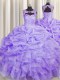Scoop Lavender Sleeveless Floor Length Beading and Pick Ups Lace Up Ball Gown Prom Dress