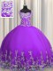 Eggplant Purple Ball Gowns Tulle Straps Sleeveless Beading and Appliques Floor Length Lace Up Quinceanera Gown  Eggplant Purple Ball Gowns Tulle Straps Sleeveless Beading and Appliques Floor Length Lace Up Quinceanera Gown