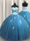 Luxury Teal Sweetheart Neckline Beading and Appliques Vestidos de Quinceanera Sleeveless Lace Up