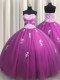 Designer Fuchsia Tulle Lace Up Sweetheart Sleeveless Floor Length Ball Gown Prom Dress Beading and Appliques