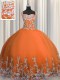 Orange Red Ball Gowns Straps Sleeveless Tulle Floor Length Lace Up Beading and Appliques Ball Gown Prom Dress  Orange Red Ball Gowns Straps Sleeveless Tulle Floor Length Lace Up Beading and Appliques Ball Gown Prom Dress