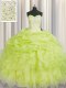 Sexy Beading and Ruffles 15 Quinceanera Dress Yellow Green Lace Up Sleeveless Floor Length  Sexy Beading and Ruffles 15 Quinceanera Dress Yellow Green Lace Up Sleeveless Floor Length