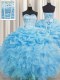 Superior Visible Boning Baby Blue Sweetheart Neckline Beading and Ruffles and Pick Ups Vestidos de Quinceanera Sleeveless Lace Up