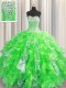 Visible Boning Organza and Sequined Lace Up Quinceanera Gowns Sleeveless Floor Length Beading and Ruffles and Sequins
