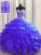 Colorful Visible Boning Organza Sweetheart Sleeveless Lace Up Beading and Ruffles Sweet 16 Dress in Purple