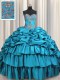 Teal Sweetheart Neckline Beading and Embroidery and Ruffled Layers and Pick Ups Sweet 16 Quinceanera Dress Sleeveless Lace Up