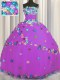 Purple Ball Gowns Hand Made Flower Quinceanera Dress Lace Up Tulle Sleeveless Floor Length