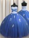 Royal Blue Lace Up Sweetheart Beading and Appliques Sweet 16 Dress Tulle Sleeveless
