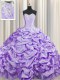 Traditional Brush Train Lavender Quince Ball Gowns Military Ball and Sweet 16 and Quinceanera and For with Beading and Pick Ups Sweetheart Sleeveless Sweep Train Lace Up