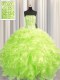 Visible Boning Sleeveless Lace Up Floor Length Beading and Ruffles Quinceanera Gowns