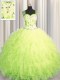 See Through Zipper Up Yellow Green Sleeveless Tulle Zipper 15 Quinceanera Dress for Military Ball and Sweet 16 and Quinceanera